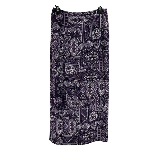 Talbots Womens 4 Purple Geometric Print A-Line Midi High Waist Skirt Silk Boho - Picture 7 of 16